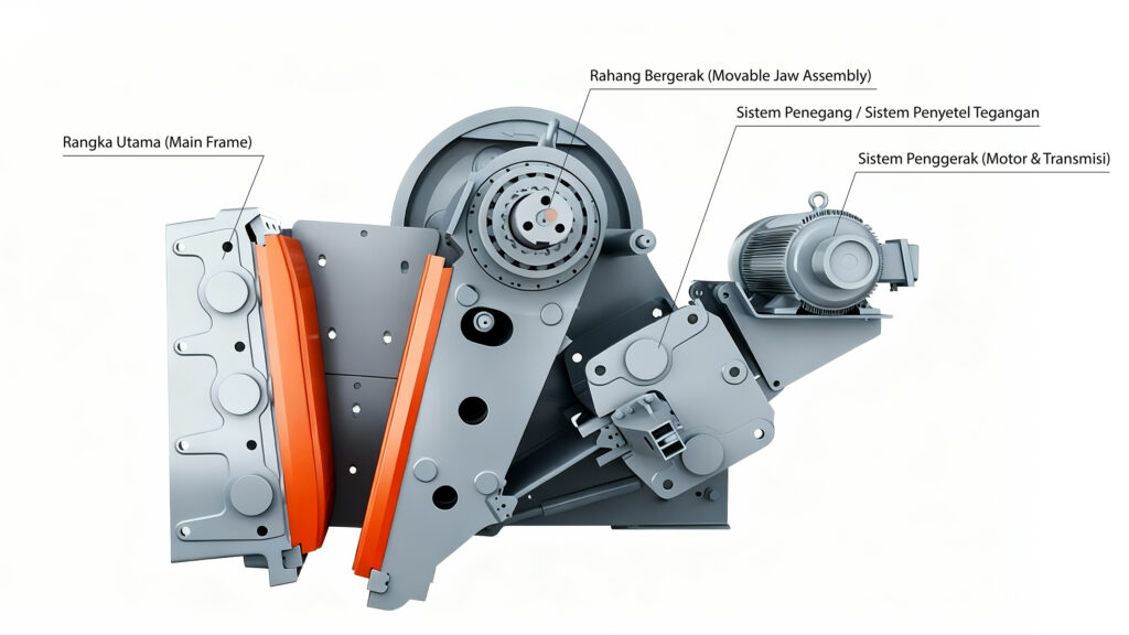 Diagram struktur Mesin Pemecah Rahang Tipe C
